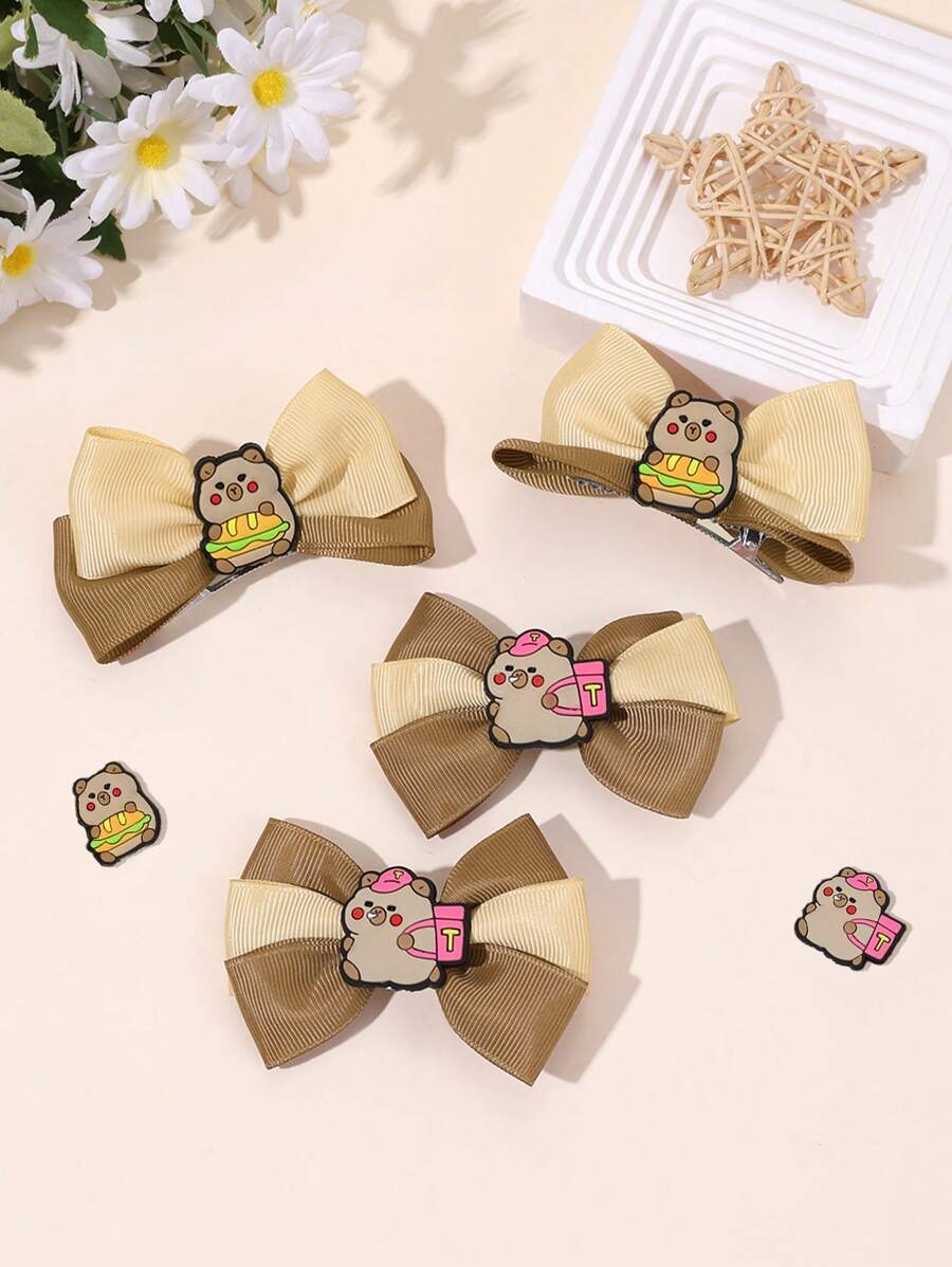 4 piezas Adorables pinzas de pelo con moños de capibara para niñas, clips de cocodrilo de color marrón caqui, decoración de capibara, pasadores de pelo con dibujos animados de capibara, horquillas lindas de animales, accesorios de pelo para adolescentes