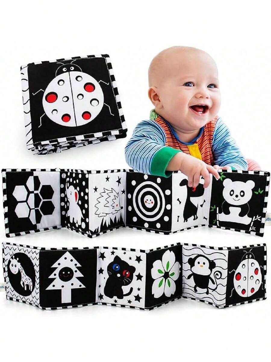 Newborn Toys, High Contrast Baby Books With Teethers, Black And White Infant Toys, Montessori Toys For 0-6-12 Months Early Brain Development, Sensory Learning Activity Gifts, Tummy Time Toystummy Time,Baby Toys,Baby Books