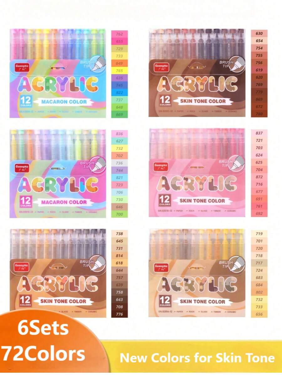 Guangna New Skin Tone 6sets Of 72colors For Comic Drawing Cartoon Painting Vivid Color Special Skin Showing System