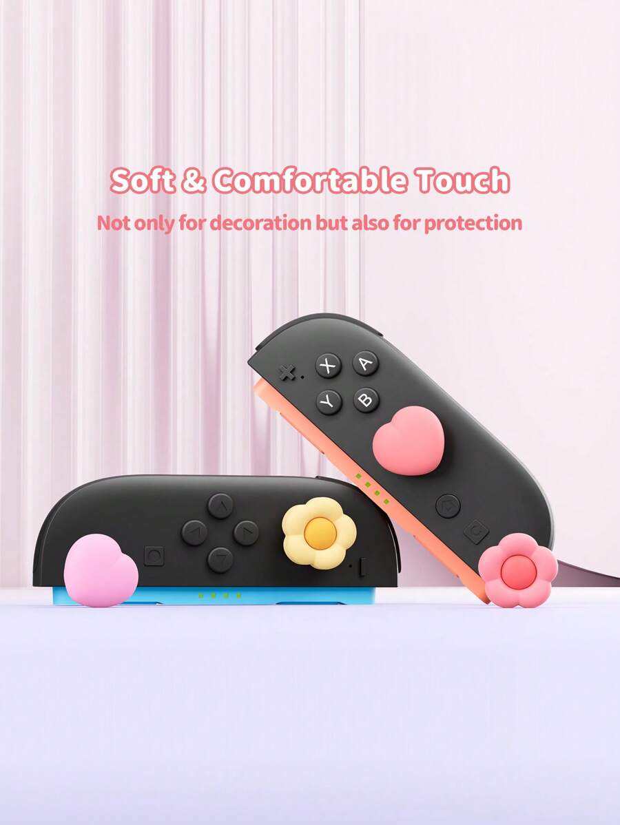 GeekShare Embouts de manette Joy-Con en forme de fleur en forme de cœur rose et jaune pour 2
