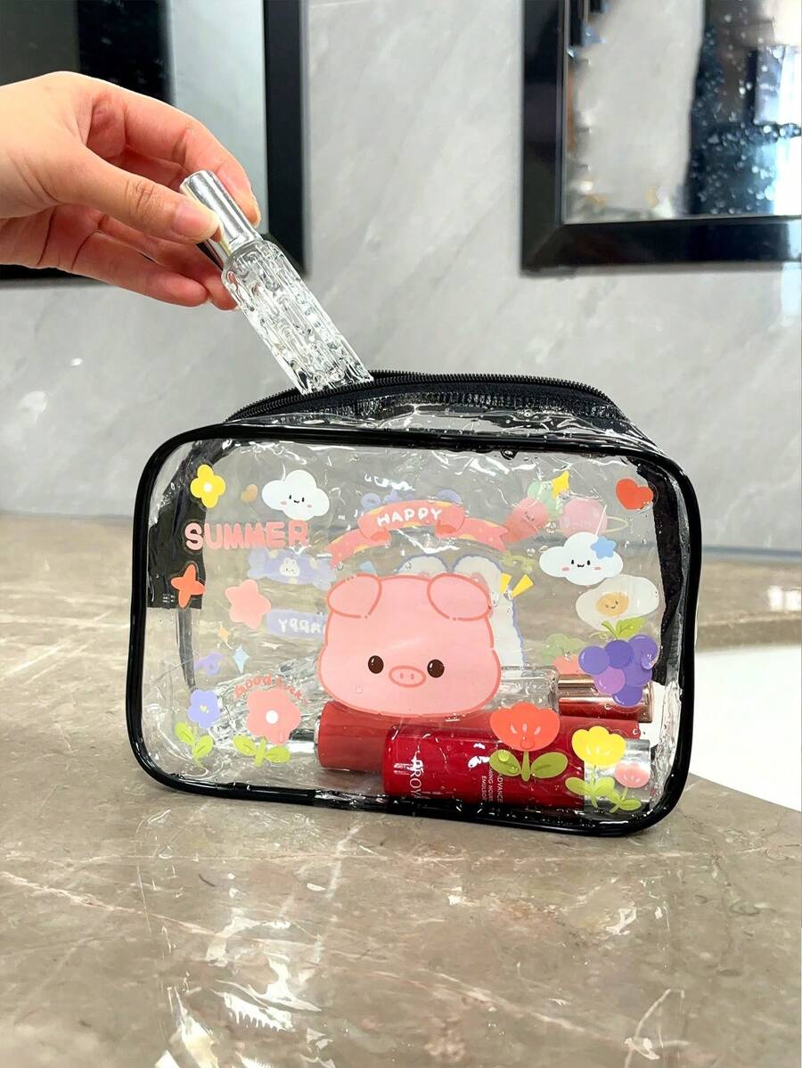 1 Stück PVC Kulturbeutel, DIY Schönheitsaufbewahrungstasche mit Aufklebern, wasserdichter Kosmetiktasche fürs Badezimmer, tragbare Reiseaufbewahrungstasche, geeignet für Toilettenartikel, Kosmetik, Datenkabel, Kopfhöreraufbewahrung