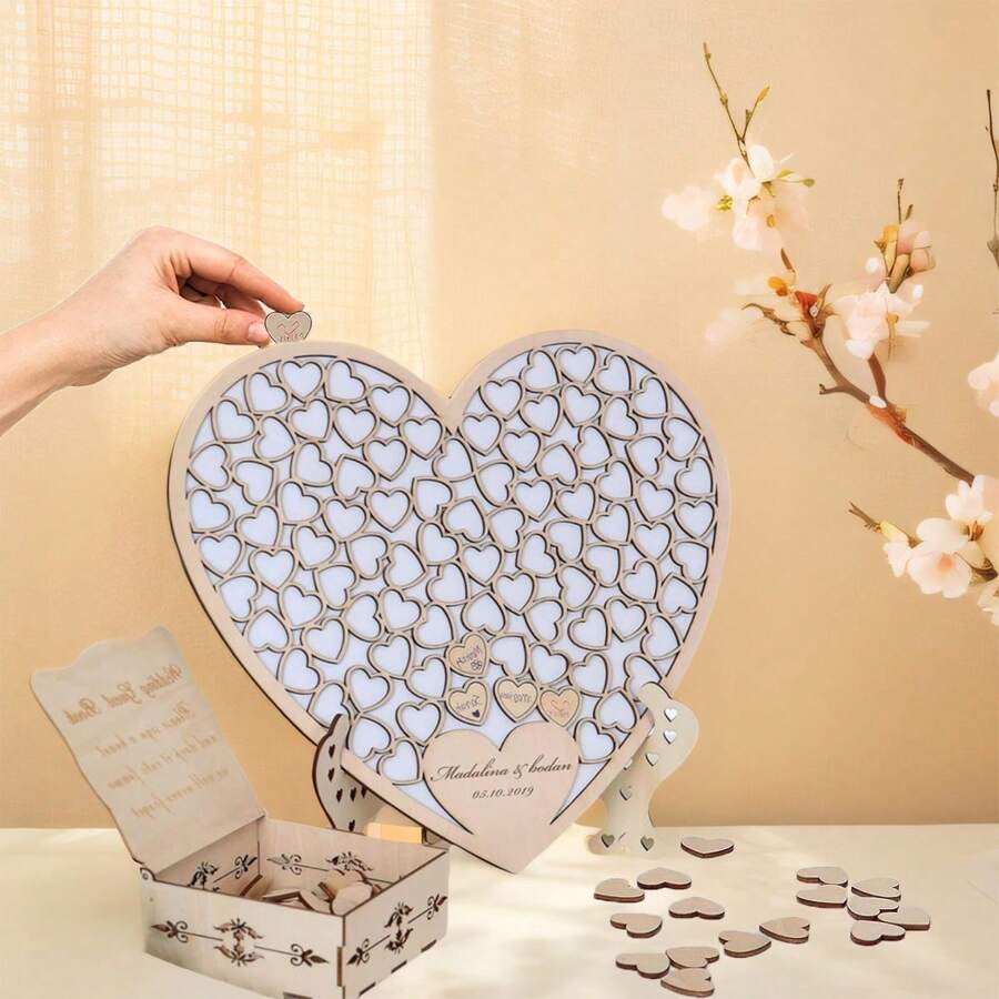 Rustic Wedding Guest Book With Wooden Heart-Shaped Drop Box - Charming Reception Decor And Creative Message Keepsake For Weddings, Anniversary Signature Book, Special Occasions Wedding Guest Book