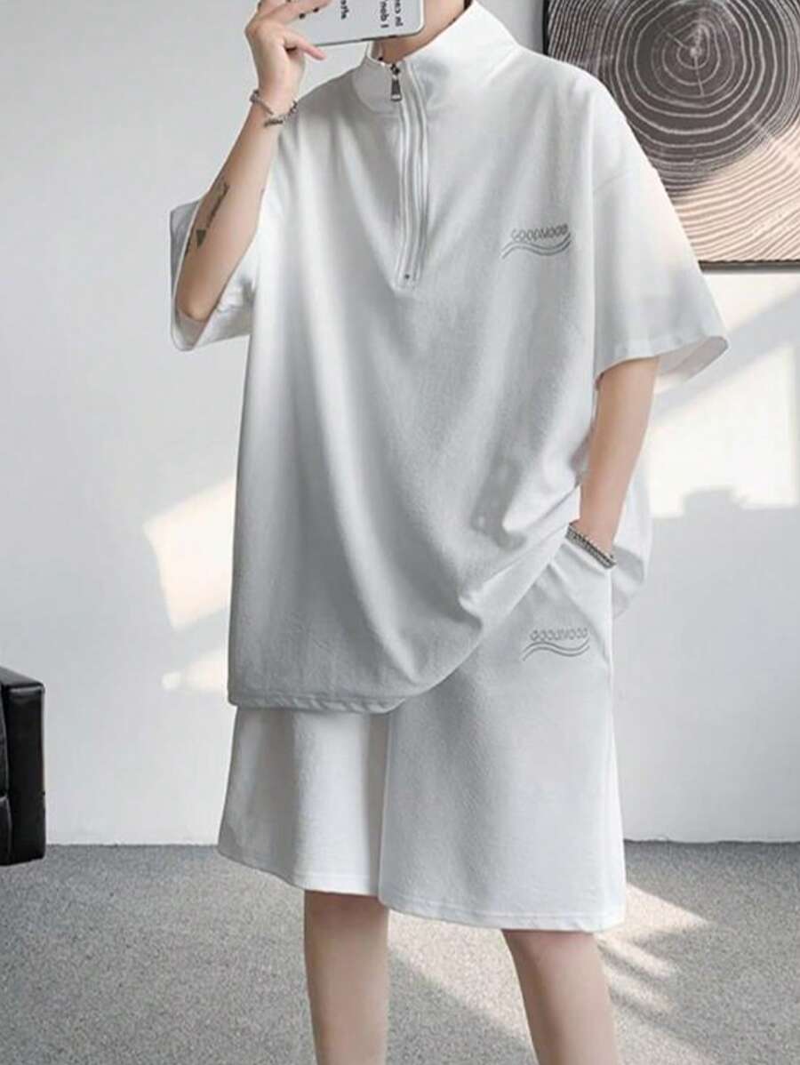 Men's Top And Bottom Set, T-Shirt, Summer Clothes, Short Sleeves, Top And Bottom 2-Piece Set, Plain, Sweat, Sportswear, Shorts, T-Shirt, Sweat-Absorbing, Quick-Drying, Casual, Large Size, Stylish, Spring/Autumn
