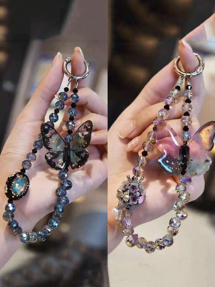 1 pieza Lujoso dije para teléfono/collar versátil de moda con mariposa de y cuentas