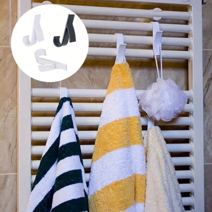 3pcs/6pcs Storage Hanging Hooks, Robe And Towel Hooks, Bathroom Hooks For Heated Towel Rack, Rail Hangers, Storage Organizers, Multi-Functional Hooks, Suitable For Towels, Scarves, Easy Installation Space-Saving Drying Rack
