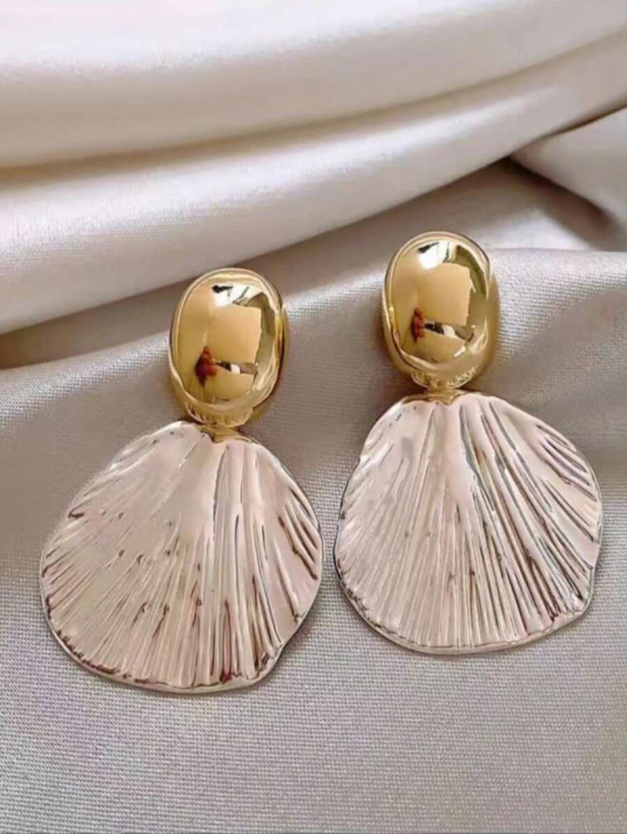 1 Paar Metalschalen-Textur-Ohrringe, exklusives Design für Frauen, Luxus Retro Mode vielseitiger Schmuck