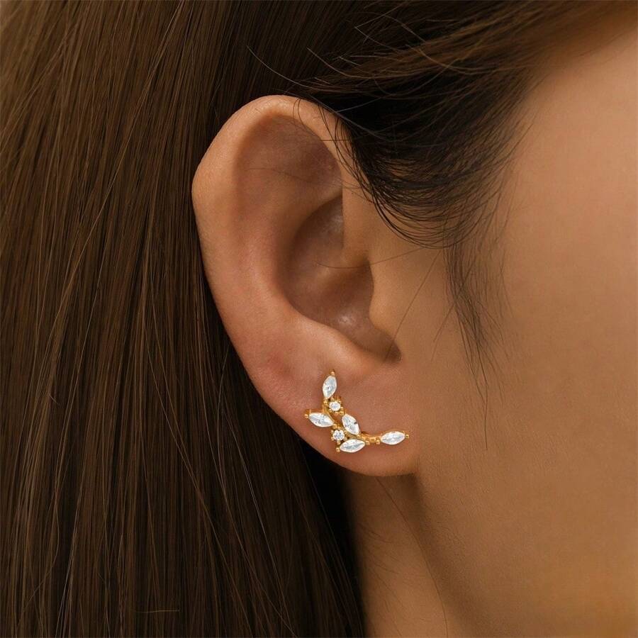1 pièce/2 pièces Boucles d'oreilles à clou en zircone forme de feuille, couleur or/argent, convient pour la décoration de fête et le port quotidien