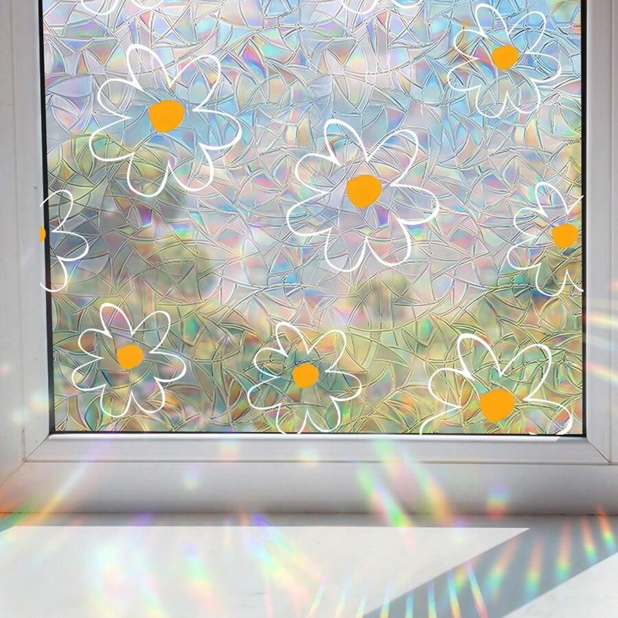Daisy Flower Colored Sunlight Static Prism Window Film - Double Sided, No-Stick Static Adhesion, Anti-Clash Rainbow Sun Catcher, Reusable PVC For Home And Office Decoration