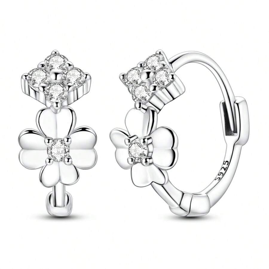 925 Silver Openwork Four-Leaf Clover Drop Earrings, Lucky Irish Jewelry Gift For Everyday Elegance (St. Patrick's Day)
