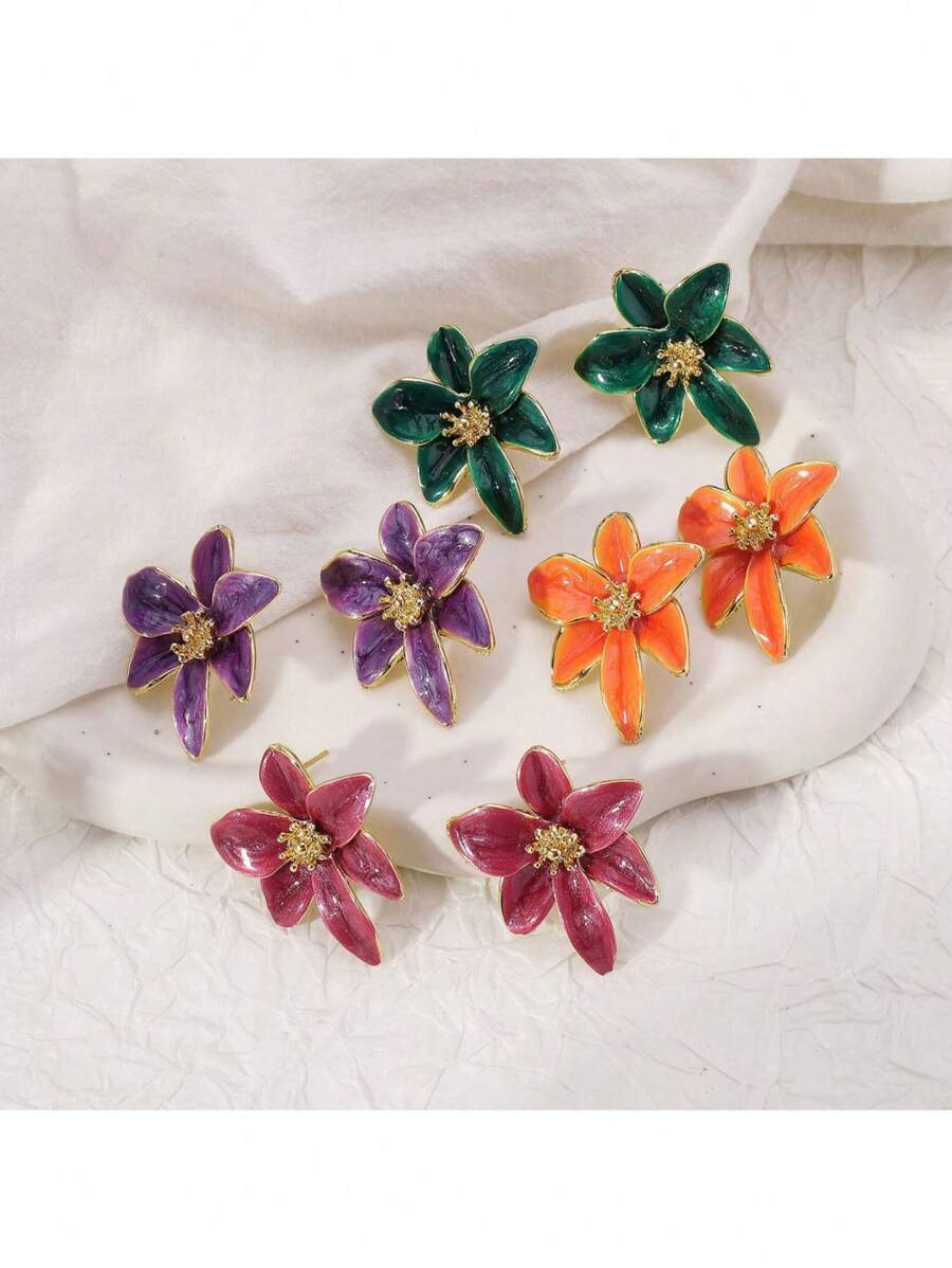 1 par de pendientes colgantes bohemios de estilo vintage con flor de esmalte naranja, aptos para el uso diario de las mujeres