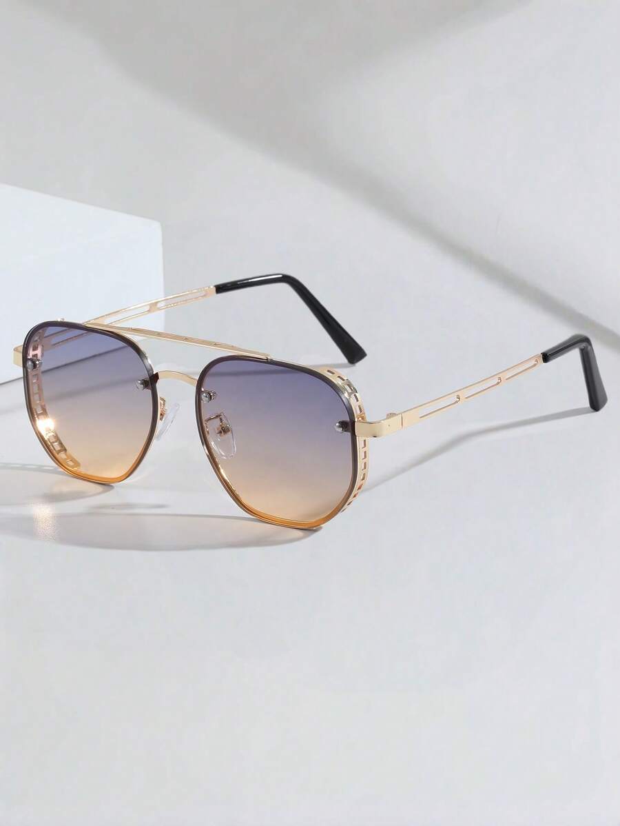1 paire de nouvelles lunettes de style européen et américain à double faisceau avec monture métallique, style de rue