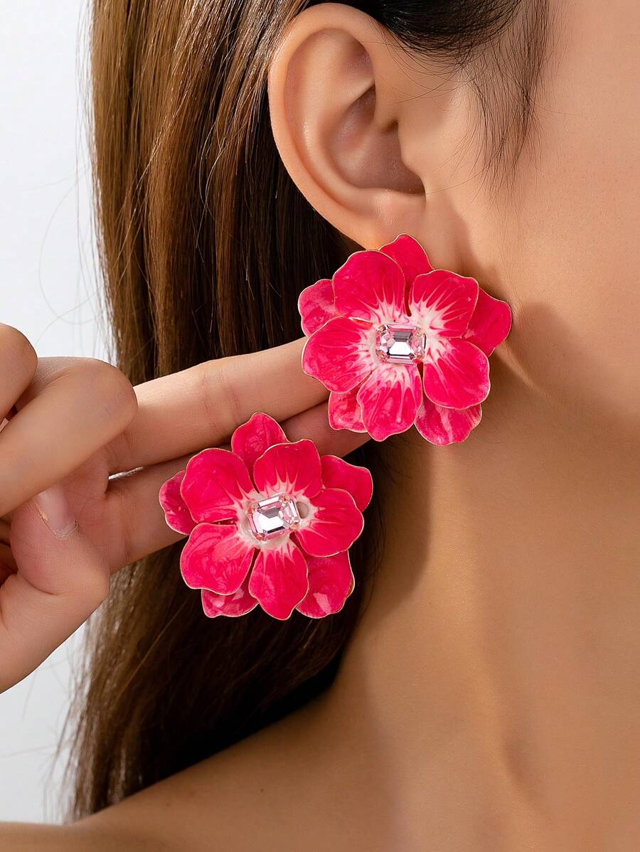 1 Par de Brincos com Design de Recife, Esmaltados e Pintados à Mão com Flores, Brincos Florais Femininos, Joias Adequadas para Férias, Uso Diário e Festa