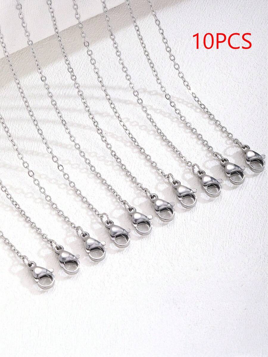 10pcs Stainless Steel O-Ring Chain Set, Suitable For DIY Jewelry Making, Necklace Extension, Self-Matching Accessory Set
