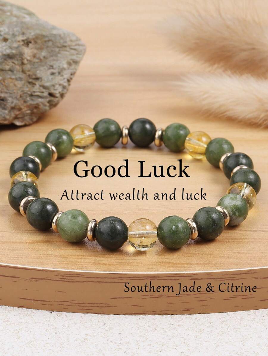 YAUKIA Pulseira de Riqueza e Boa Sorte, Jade do Sul e Joia Espiritual de Energia Citrina, Prosperidade, Abundância, Pulseira Absorvente de Energia Negativa