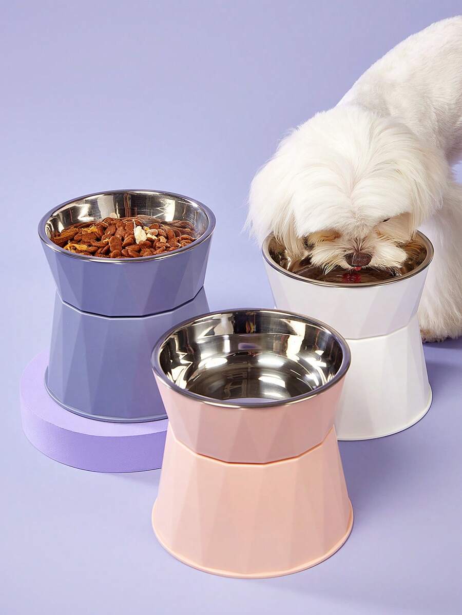 PETSIN Large Capacity Raised Cat Bowl With Stainless Steel Dog Bowl, Detachable Triangle Pattern Pet Bowl