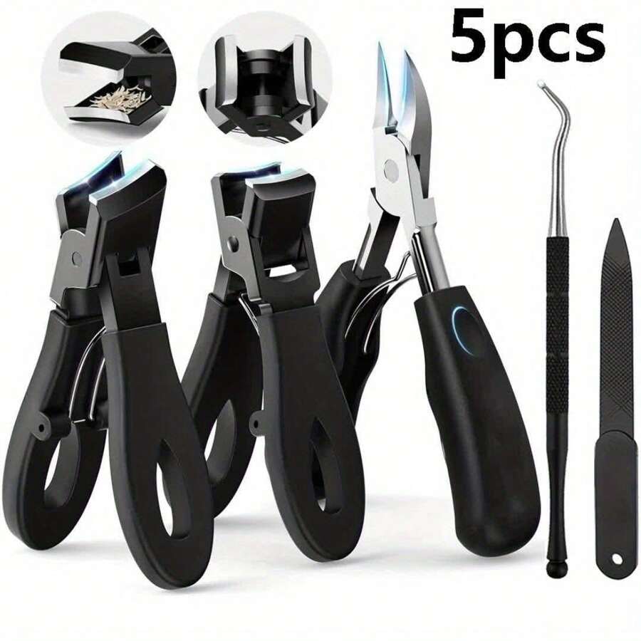 5 Stücke Set Fußnagel-Großkopfkneifer für Senioren - Kneifer mit weiter Backenöffnung für dicke und eingewachsene Zehennägel, professioneller Dauerhafte Nagelknipser für Herren und Senioren