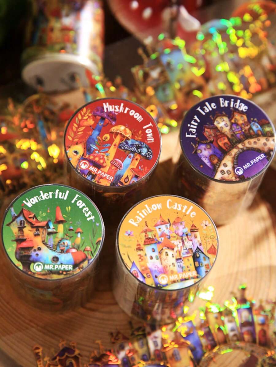1 Roll Pet Material Foiled Tape, Vintage Decor Tape For Scrapbooking, Gift Wrapping, Office, Home, Marking, Labeling, Classroom, Toys, Student Planner DIY, Fairy Tale Series School Supplies, Back To School