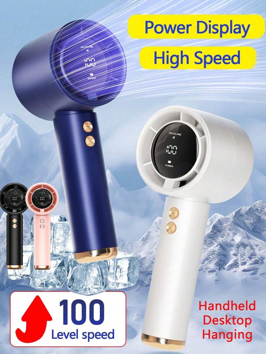 100 Wind Speed Portable Handheld Turbo Fan Display Screen 100 Wind Speeds Adjustable Mini USB Charging Handheld Fan Desktop Small Fan Electric Fan Portable And Simple Outdoor Small Fan