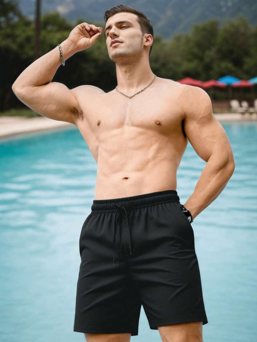 Shorts Esportivos de Verão Masculinos com Bolsos com Zíper e Cintura com Cordão, Adequado para Tênis e Academia, Shorts Esportivos