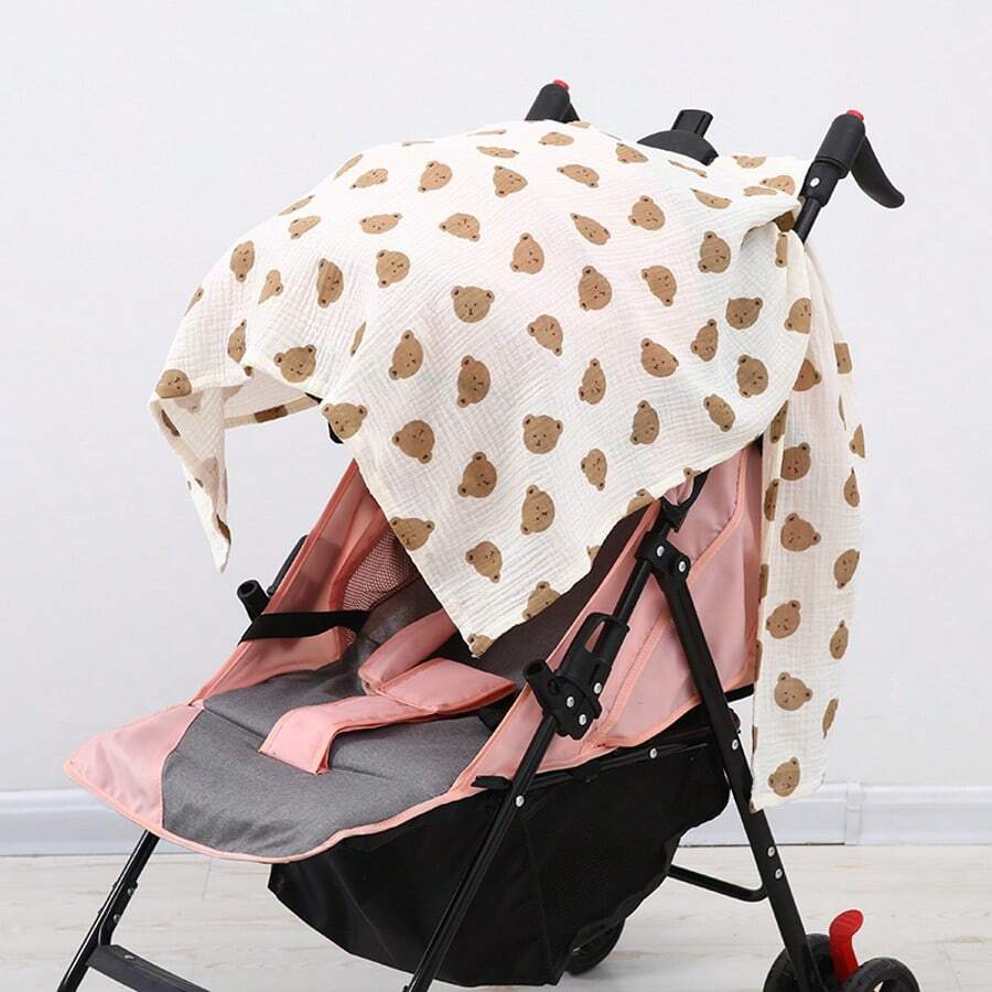 1pc Baby Stroller Sunshade, Made Of , Portable, Breathable, Adorable Cartoon Bear Print Pattern, Applicable For All Types Of Baby Strollers And Carrier Strollers, Breathable Mesh Design, Easy To Install, Perfect Gift For Moms And Babies