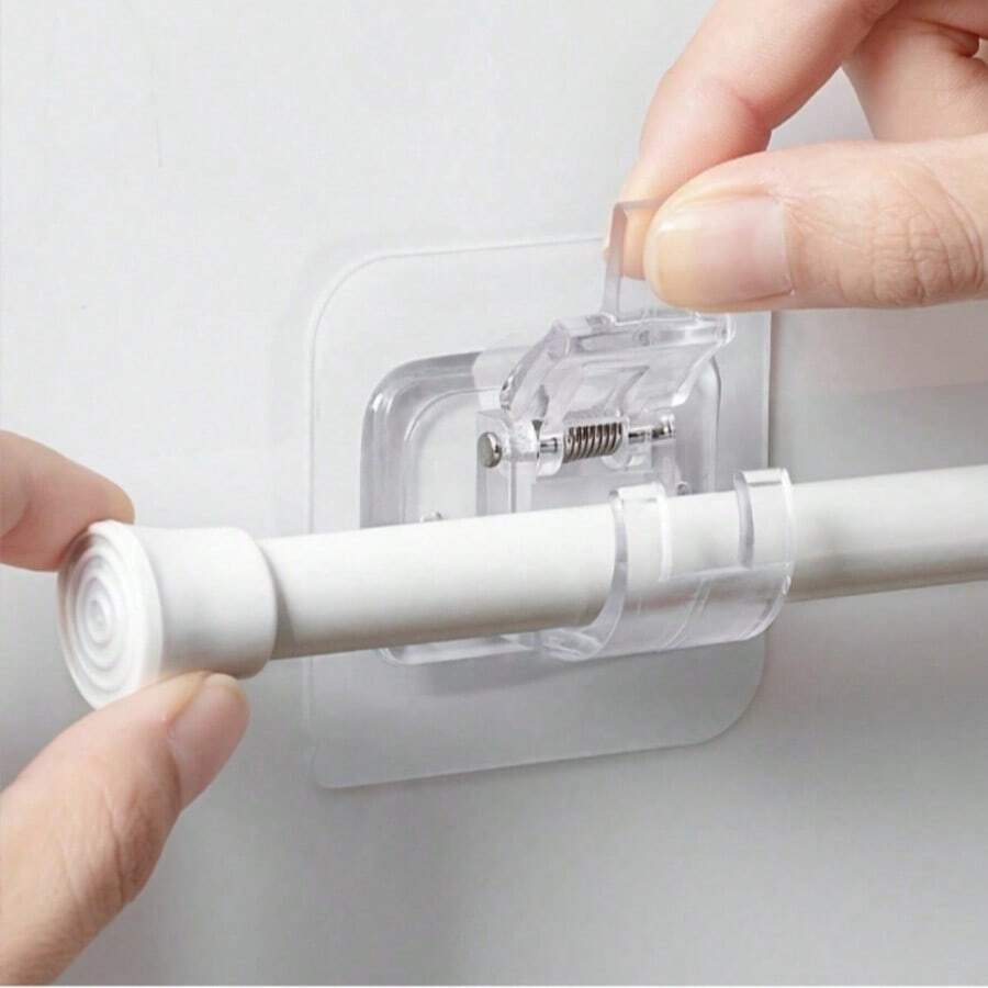 2Pcs Curtain Rod Bracket Without Drilling, Self-Adhesive Curtain Rod Bracket Without Nails Adjustable Curtain Rod Hook Bathroom Curtain Coat Hanger Kitchen Bathroom Hotel
