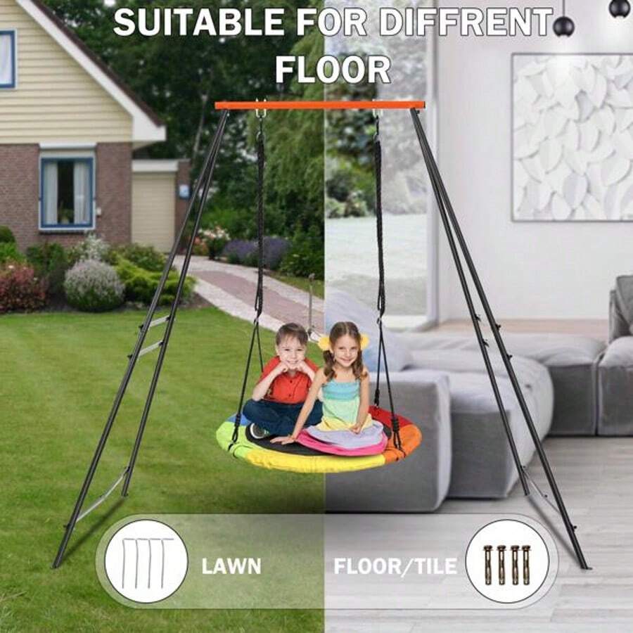 Metall-Gartenschaukel für Kinder im Freien, Veranda-Schaukelrahmen, robuste A-Rahmen-Gartenschaukel für Kinder, Schaukelständerrahmen für Yoga-Hängematte, nur Schaukelstütze, Orange