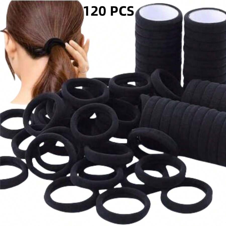 120/80/20 Pcs Black Hair Ties, Suitable For Thick Curly Ponytail Fixation, Unisex Hair Accessories (5mm)