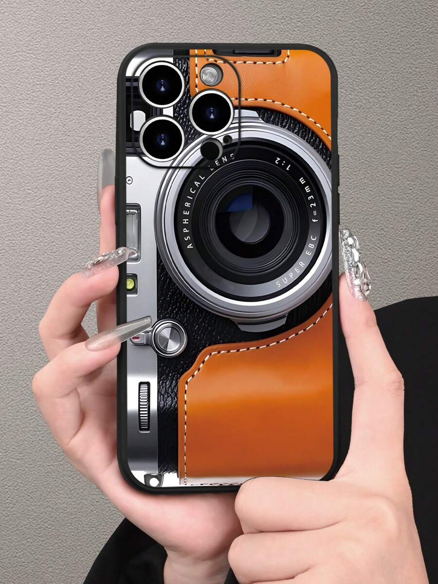 1pc Vintage Camera Pattern Creative & Personalized Phone Case, Suitable For Gifting To Boyfriend, Friends, Girlfriends, Family, Siblings, Co-Workers, Lovers, Classmates, As Birthday/Holiday Gifts, Black Matte Soft Protective Cover For IPhone13/16/15/14/13/12/11/Pro/ProMax/X/XR/XS/XSMAX/7/8/PLUS And Models