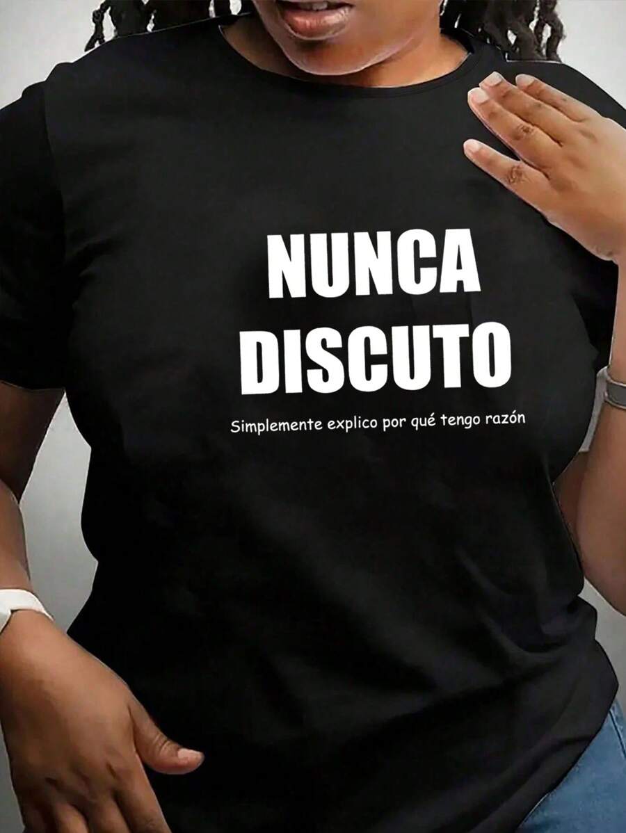 T-shirt mezza manica estiva casual, taglie comode, con stampa di slogan