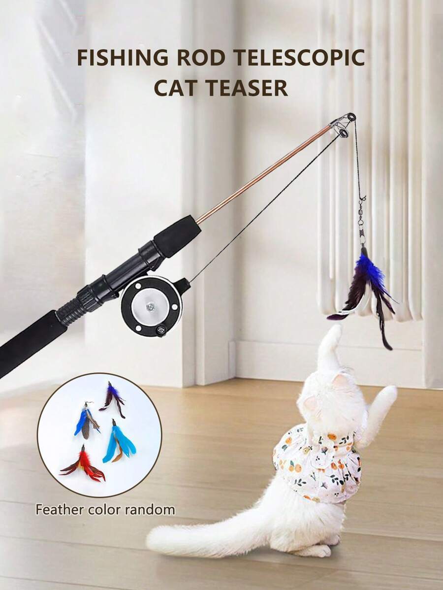 Fishing Rod Cat Teaser Toy, Pet Interactive Toy, Feather Wand Toy For Playing With Cats