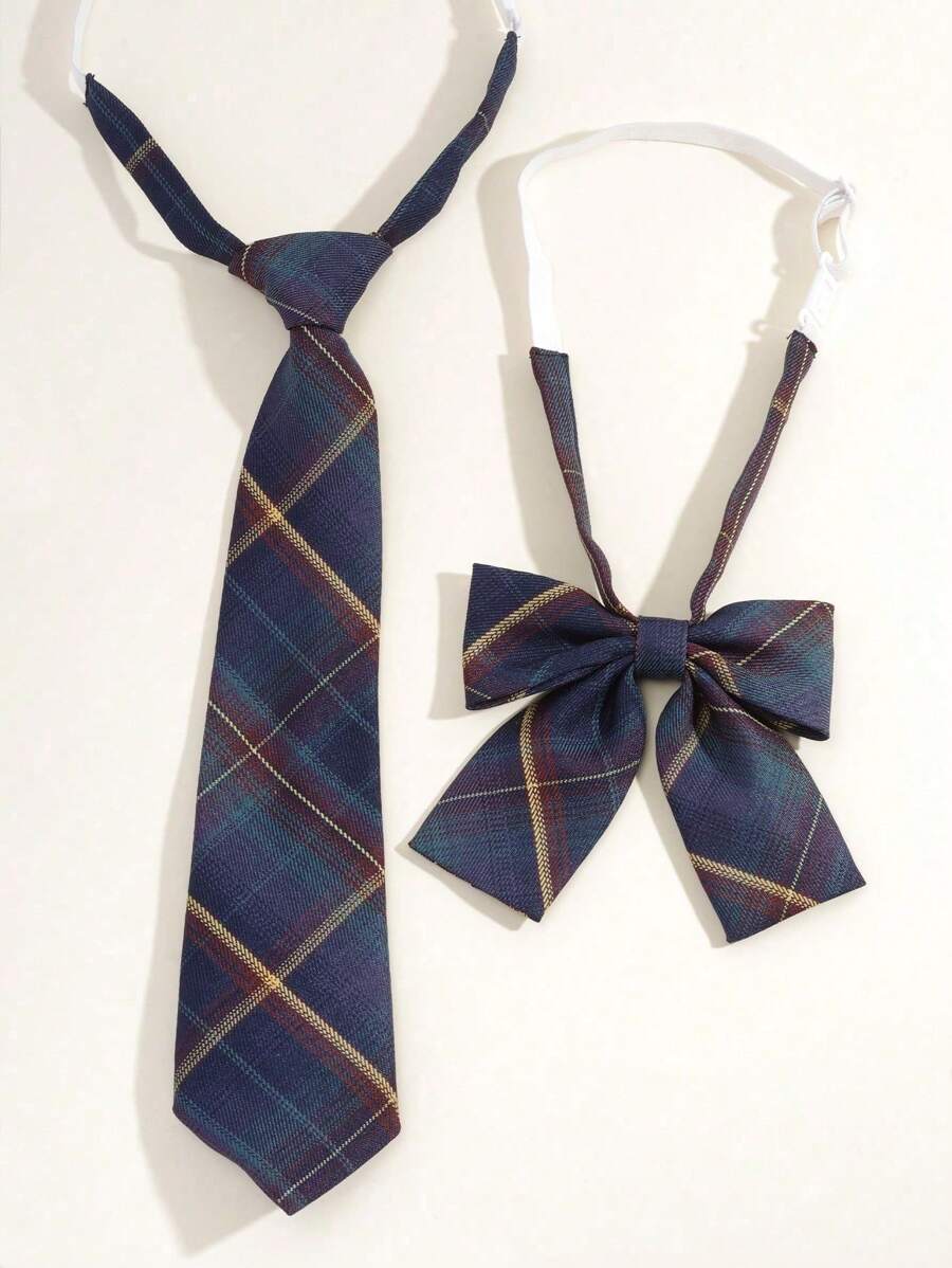 2 Stücke Schüler Karo Uniform Schuluniform Fliegen-Schleife Set, Schulanfang