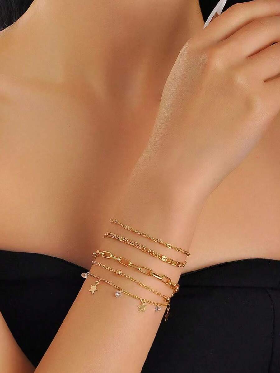 4pcs Set Star Multilayer Bracelets For Women, Fashion Elegant Charm Bracelets Suitable For Parties, Beach, Daily Wear, Holiday Gifts (Handmade, 1-3cm Tolerance)