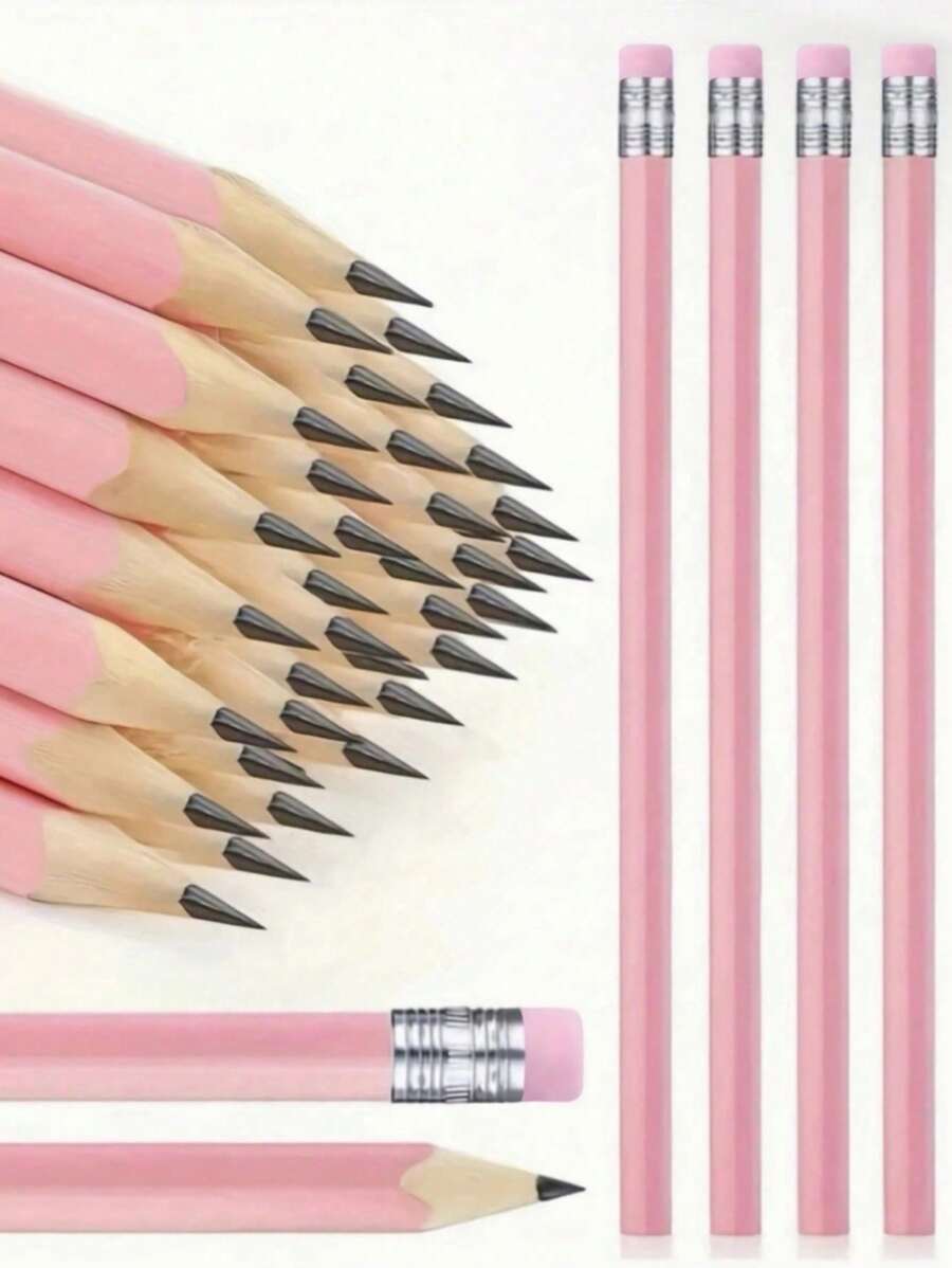 100/30/10/1pc Pencils In A Pack, Pink Wedding Hb Pencils, Graphite Pencil Set With Eraser, Suitable For School Drawing, Sketching, Bridal Baby Shower, New Year And Valentine's Day Gifts. Must-Have Stationery For Back To School Season