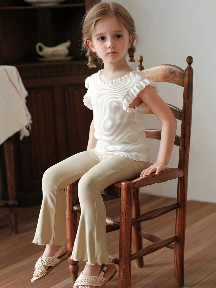Mallas acampanadas de unicolor para niñas, leggings de punto elástico cómodos, pantalones largos de princesa para niñas, nuevo diseño para primavera y otoño