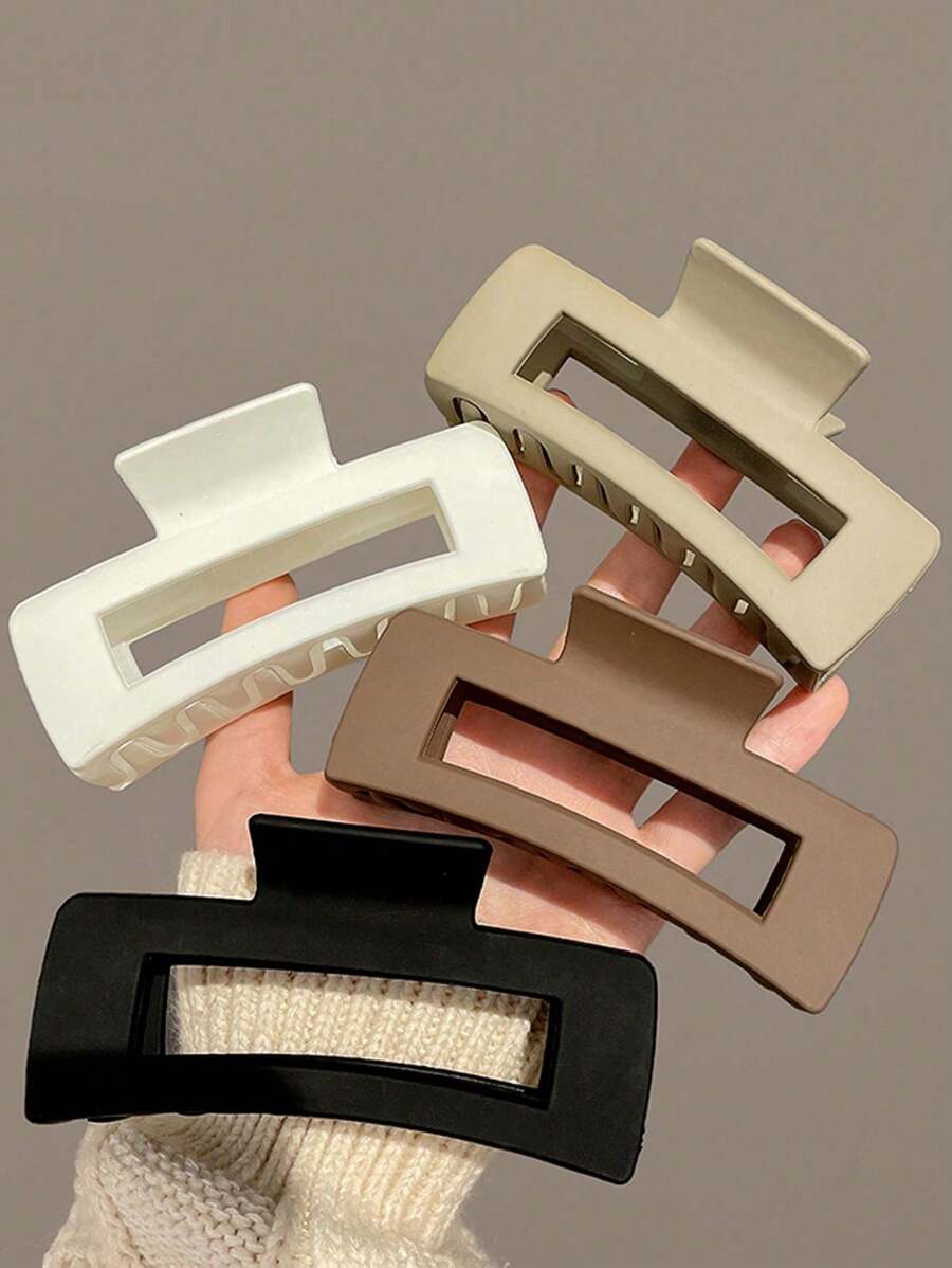 2-4 Stück Damen Haar Klammern aus leichtem Kunststoff, 10cm/3,94 Zoll, schwarz/weiß/braun, große quadratische Form, modische, vielseitige, elegante klassische Haarzubehör, geeignet für tägliche Frisuren, Gesichtsreinigung, Make-up, Outfit-Kombination