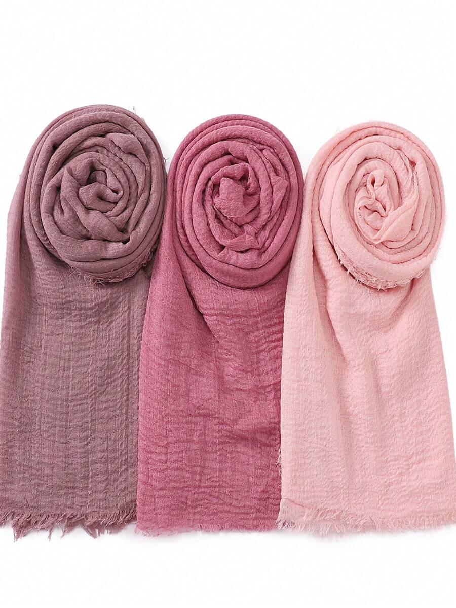 3 buc/set femei culoare solidă eșarfă musulmană încrețită eșarfă hijab casual set