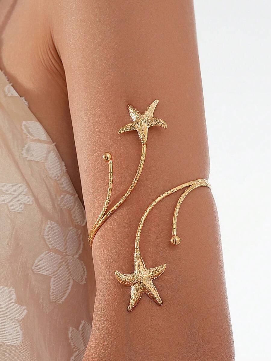 Sanrio 1 braçadeira de metal em forma de estrela do mar, criaturas marinhas da moda praia, adequada para uso diário feminino, vários festivais, presentes para o dia das mães, amigos, reuniões, eventos, estilos de férias na praia, joias para usar