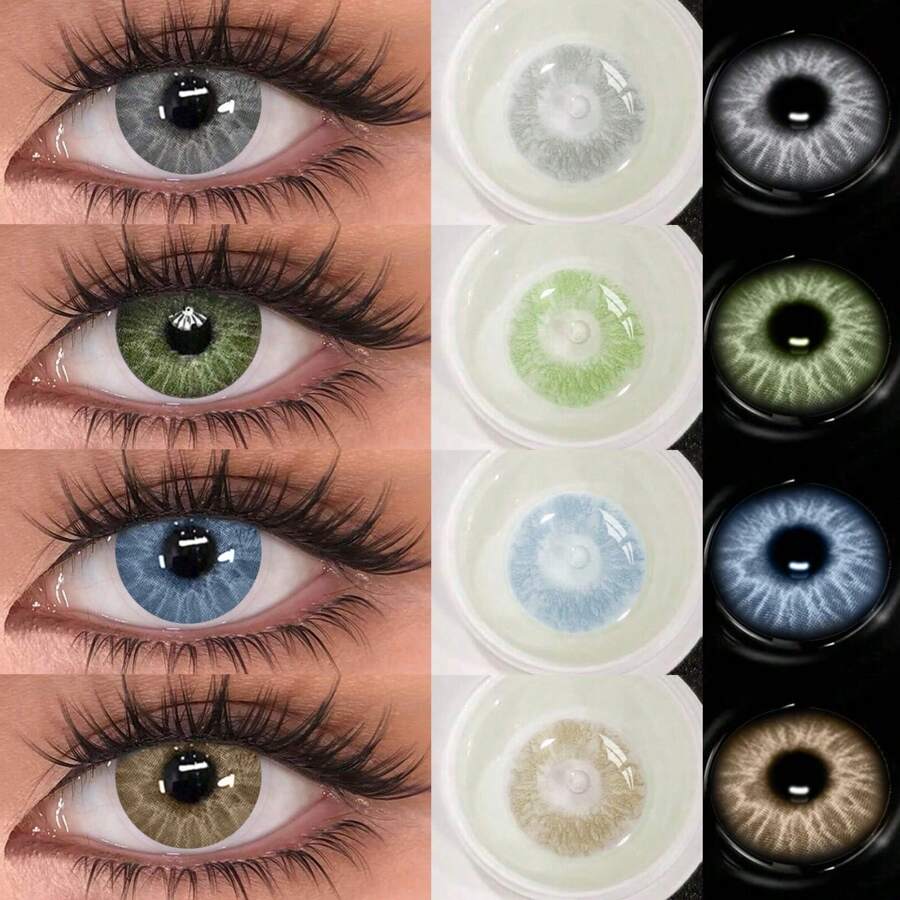 1 Pair Colored Contact Lenses For Eyes, Cute Blue Lenses, Cosmetic Makeup, Soft Green And Gray Beauty Contact Lenses, Annual Disposable Contact Lenses, 14.2mm