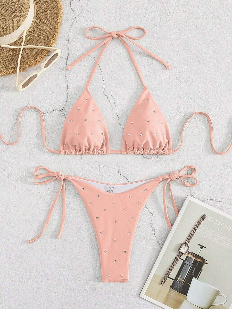 New Style Women's Rhinestone Embellished Bikini Swimsuit Set