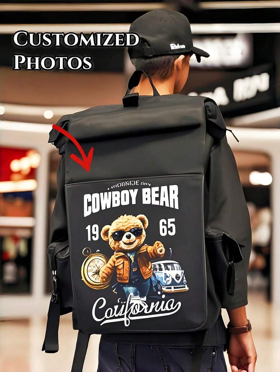 1PC Customized Backpack, Personalized Photo Customization, Suitable As A Unique Gift For Children, Friends, Family, Or Oneself Who Are About To Start School. Lightweight Canvas Design, Smooth Hardware Buckle,Suitable For Christmas, Thanksgiving, Holiday Parties, Birthday Parties, Daily Life 