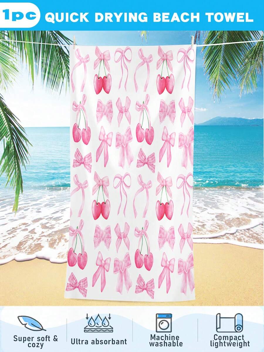 1PC Butterfly Beach Towel Using Pink Bow Design, And Cute Suitable For Beach Play And Giving Away To Little Girls