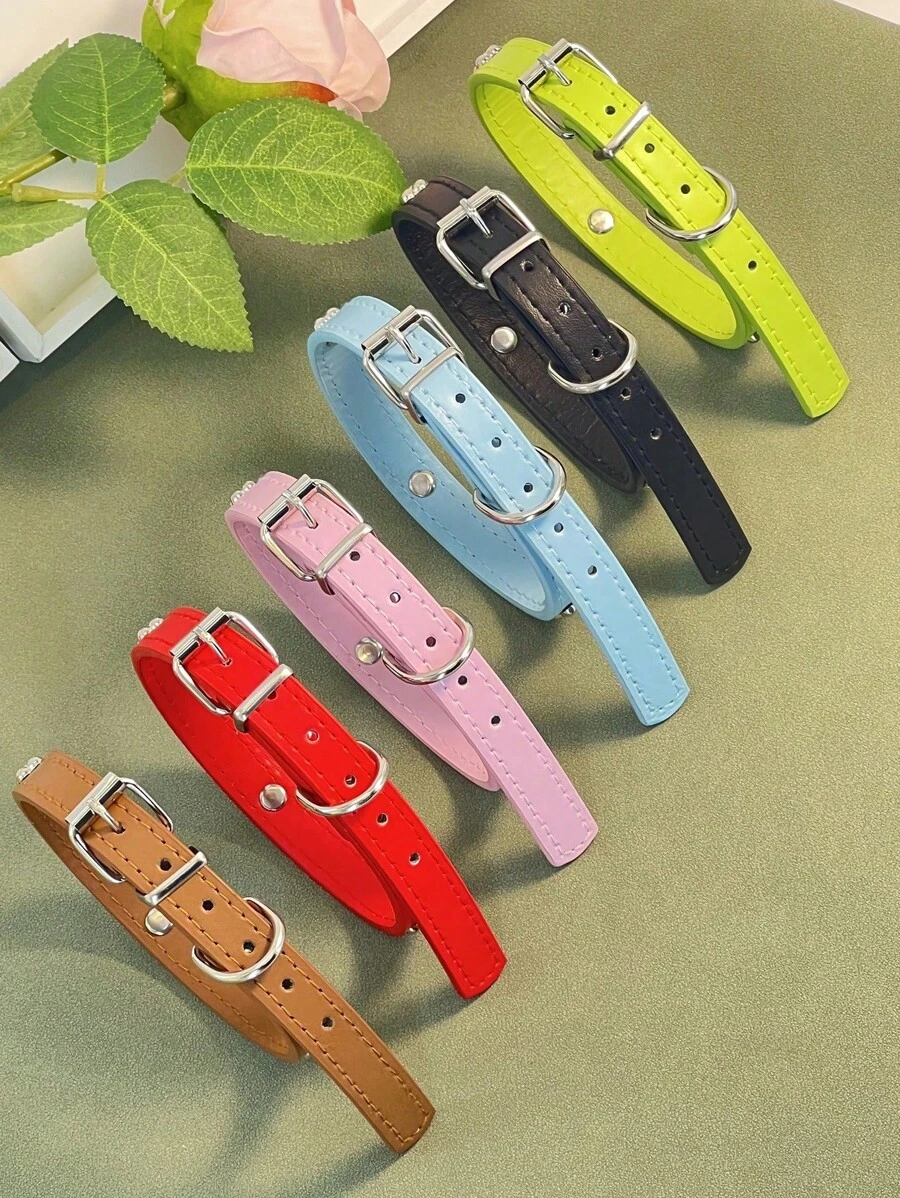 1pc Bone Metal Decor Pet Collar, PU Collar, Necklace, Adjustable Candy Color Won't Hurt Fur Dog Collars, Cat Collars, Pet Collar Suitable For Different Sized Pets