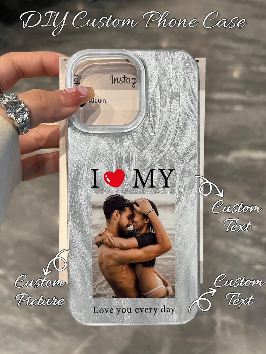 1 Stück personalisierbare Foto-Namen Personalisierte Muster Design IMD glänzende glatte Handyhülle Schutzhülle geeignet kompatibel mit iPhone 16 Pro Max/15 Pro/14 Plus/13 Pro/12 Pro Max/11 Pro Max und stilvolle Handyzubehör