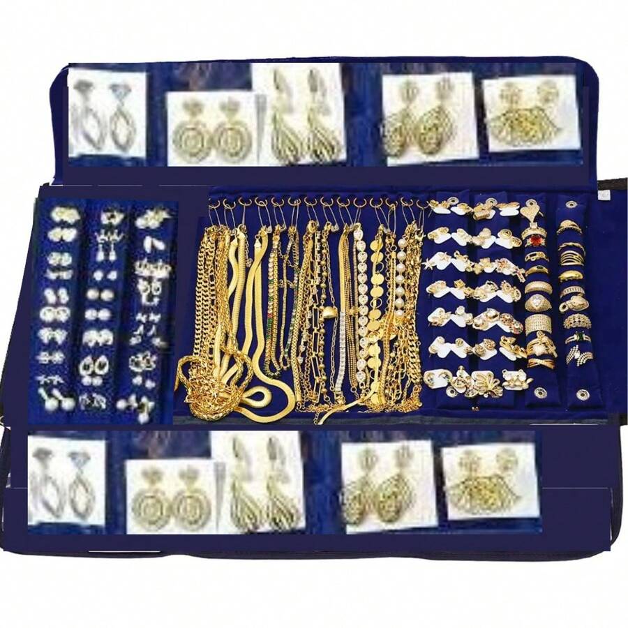 Kit Econômico 51 Peças Semijoias Femininas Folheadas Ouro 18K e Prata – Foto Ilustrativa, Sem Maleta
