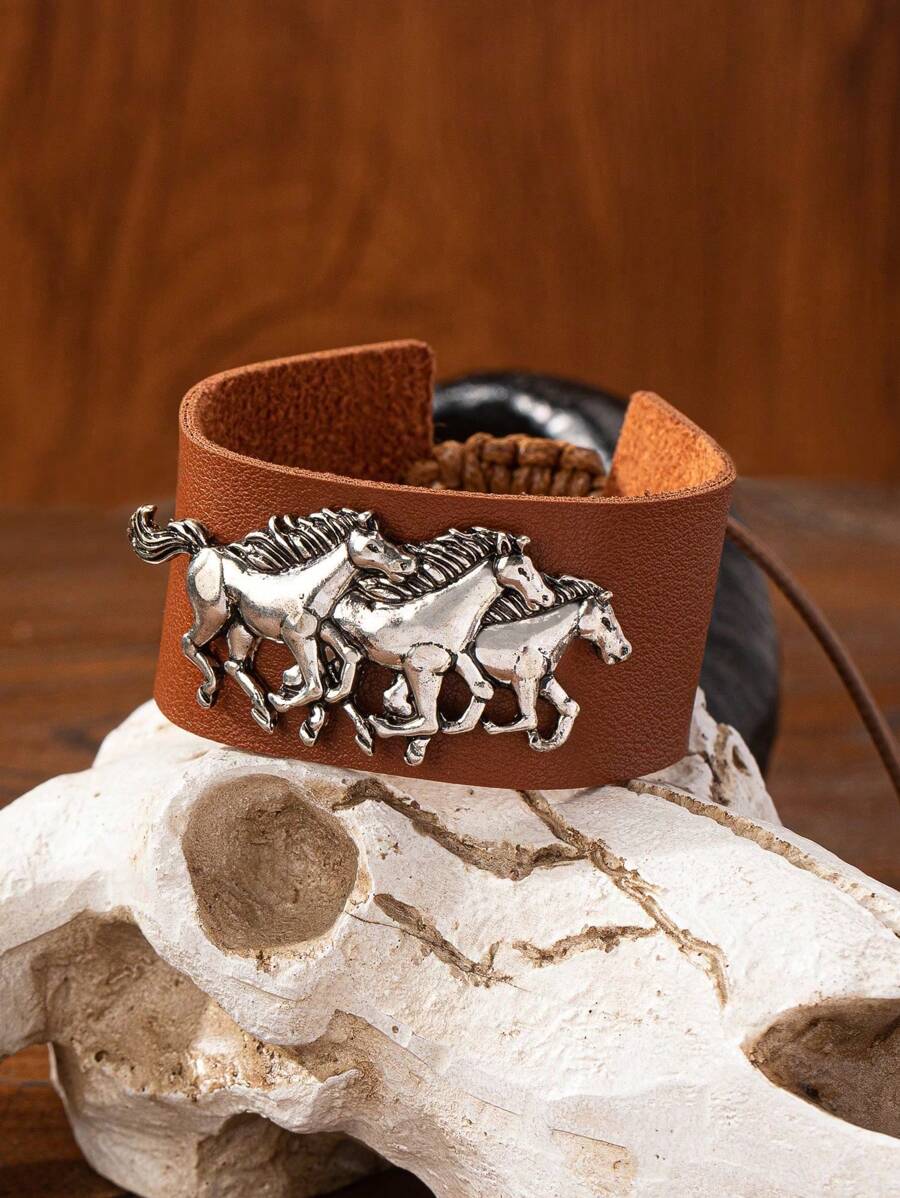 1 Stück Western Pferde Design PU Leder Manschetten Armband Cowgirl Schmuck