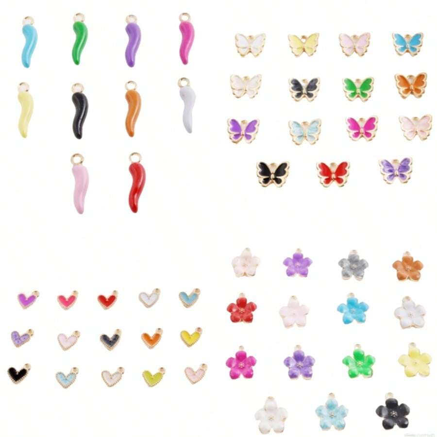 20/50/100 peças sortidas de pingentes de esmalte, incluindo coração, pimenta, borboleta, flor e mini corações, cor aleatória, adequado para decoração de bolsas, faça você mesmo joias de colar, pulseira, brincos