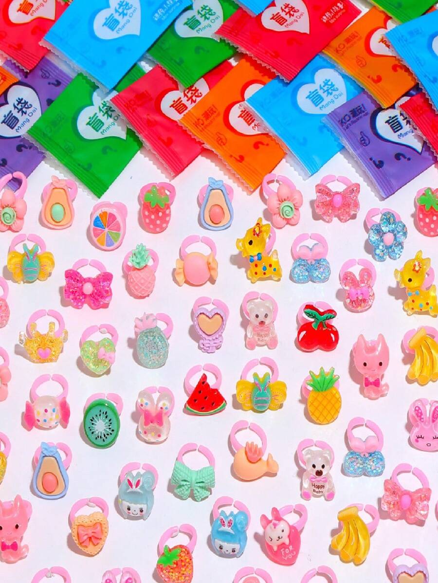 Sanrio 20/50pcs Cartoon Ring Surprise Mystery Bags, Birthday Gift - Unique DIY Handicrafts & Outdoor Garden Decor (Random)