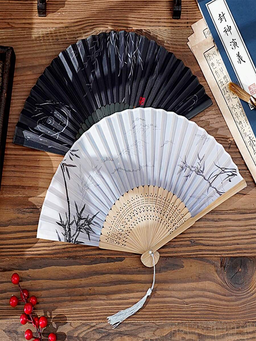 Eventail à main style chinois avec franges pour l'été, eventail pliant rétro Hanfu pour hommes, femmes, enfants, danse, fournitures scolaires, rentrée scolaire