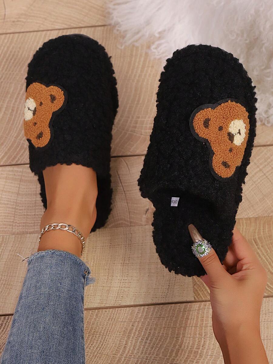 Chinelos Domésticos Femininos, Chinelos tipo Ursinho Fofo de Desenho Animado, Chinelos de Quarto, Chinelos de Piso, Chinelos de Carpete, Chinelos de Dedo Fechado, Sapatos Domésticos Casuais Femininos, Novos Chinelos Domésticos Femininos para Outono e Inverno