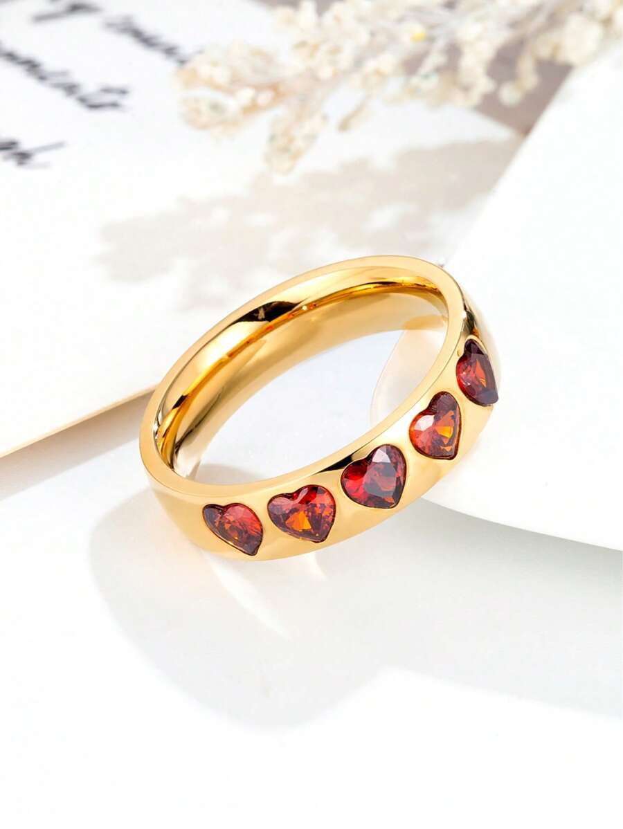 1 Stück eleganter kubischer Zirkonia Herz-förmiger Vollkreis Ring, geeignet für Damen Verlobung/Hochzeit
